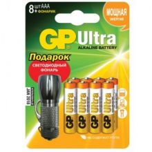 Батарейки GP AAA, Ultra 8 шт/бл. + фонарик GPAC24AU3M