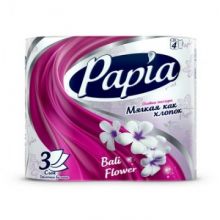 Бумага туалетная Papia Балийский Цветок 3сл бел 100%цел 16,8м 140л 4рул/уп