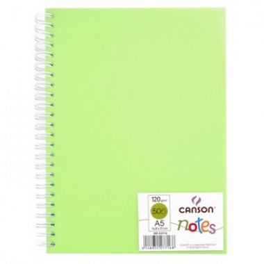 Блокнот Canson Notes на спирали, 120гр, 14,8х21см, 50л, зеленый