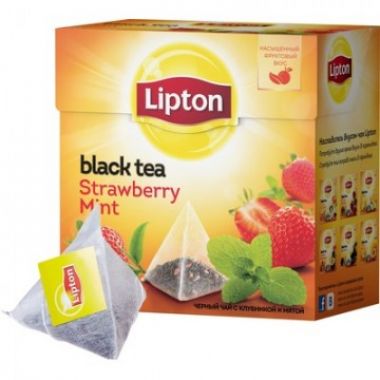 Чай Lipton Srtawberry Mint черный пирамидки 20пак/уп